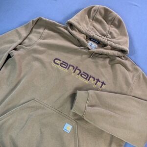 Carhartt Hoodie Mens 2XL Brown Rain Defender Loose Fit Fleece Pullover TS5679-M